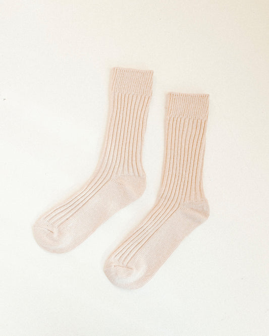 Ribbed Cotton High Socks - Oat