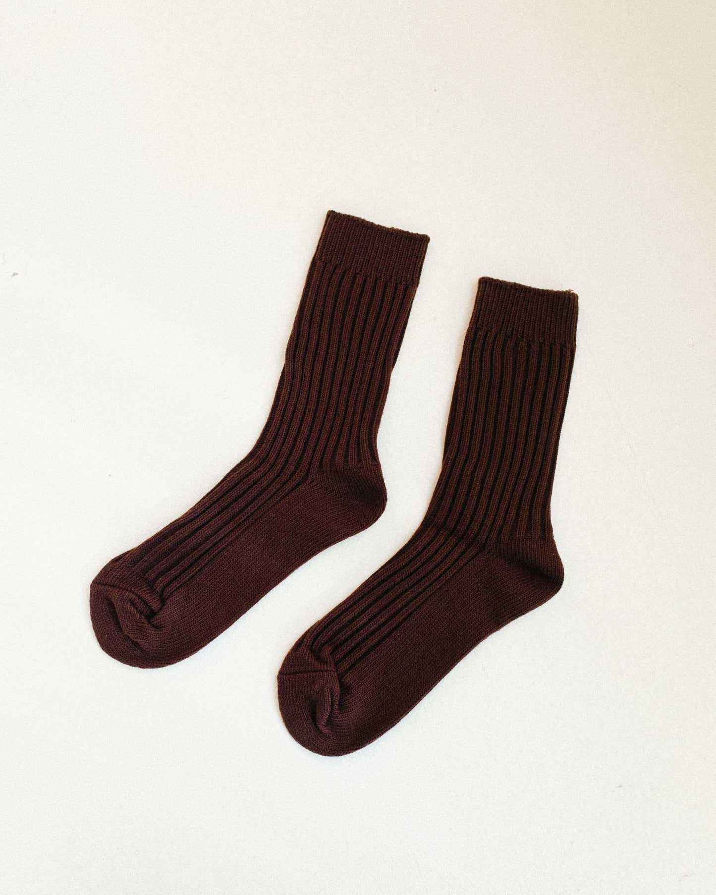 Ribbed Cotton High Socks - Dark Chocolate