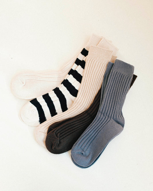 Ribbed Cotton High Socks - Storm