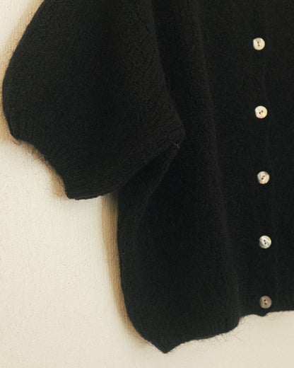 Bubble Sleeve Mohair Cardigan: Noir
