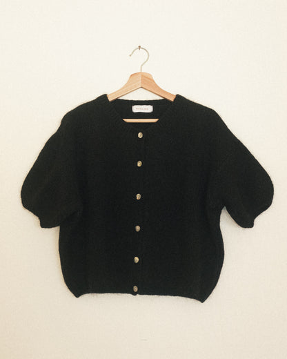 Bubble Sleeve Mohair Cardigan: Noir