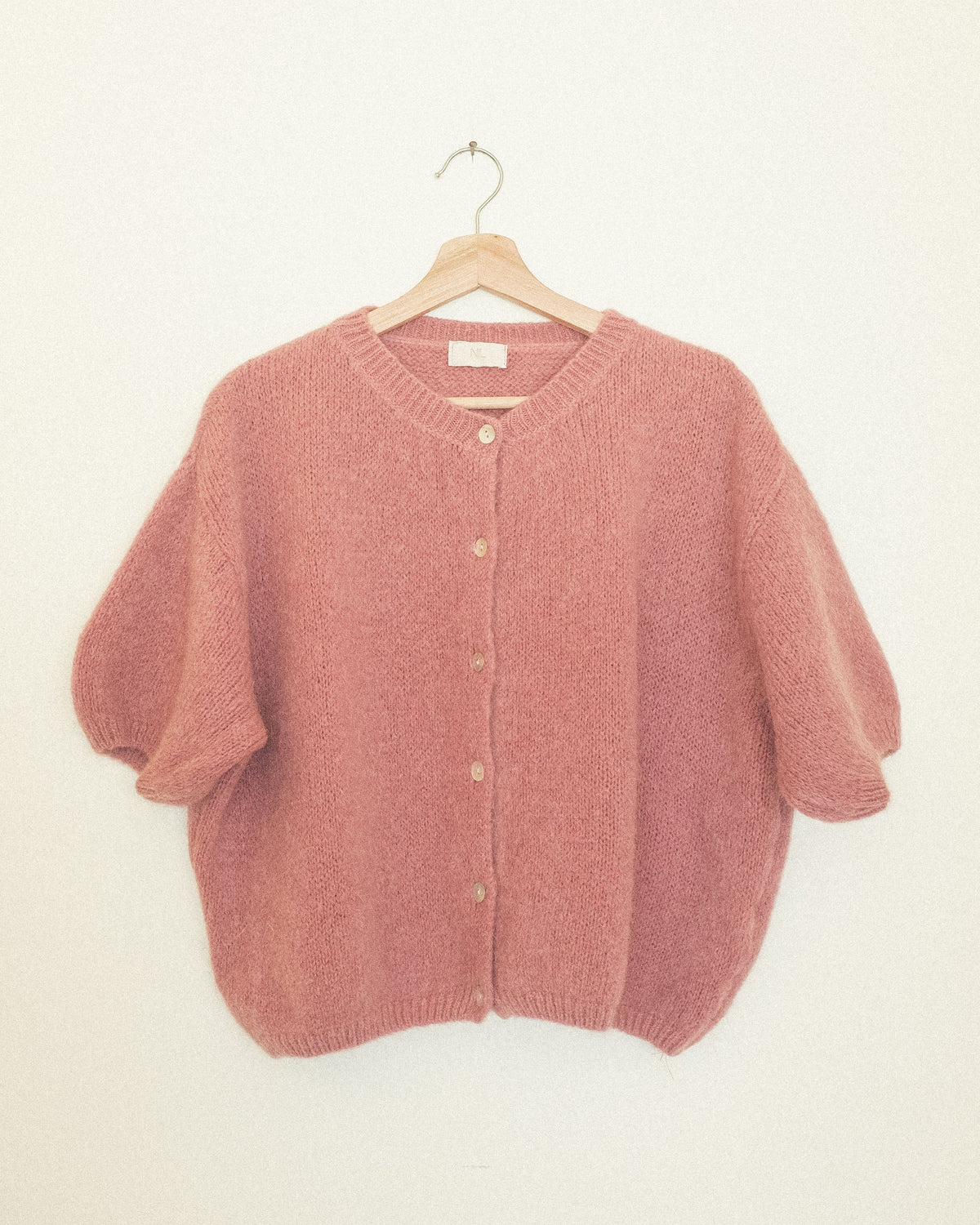 Bubble Sleeve Mohair Cardigan: Rose