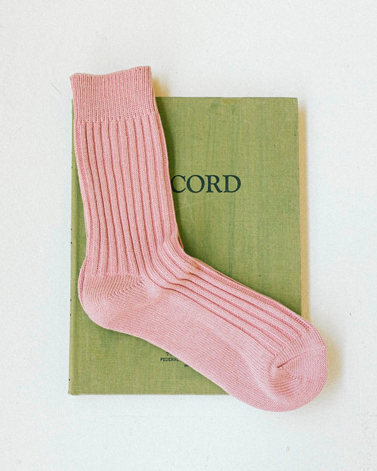 Ribbed Cotton High Socks - Rose