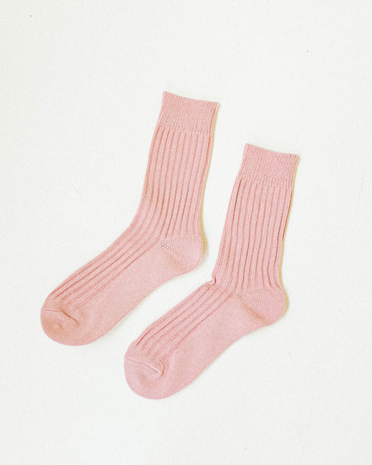 Ribbed Cotton High Socks - Rose