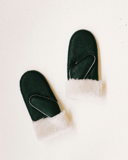 Stitched Shearling Mittens - Coal