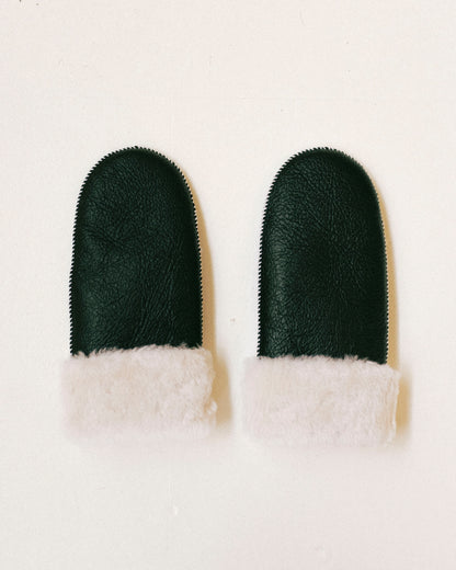 Stitched Shearling Mittens - Coal