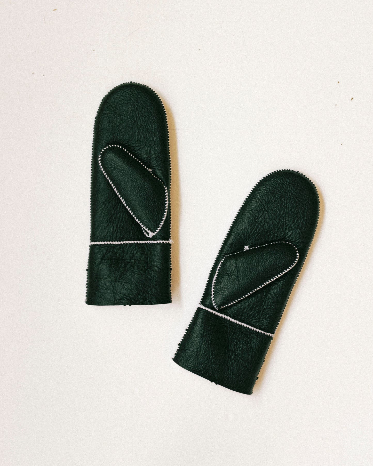 Stitched Shearling Mittens - Coal