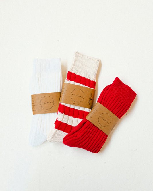 Chunky Ribbed High Socks - Cherry Stripe