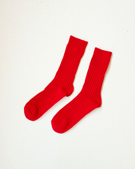 Ribbed Cotton High Socks - Cherry