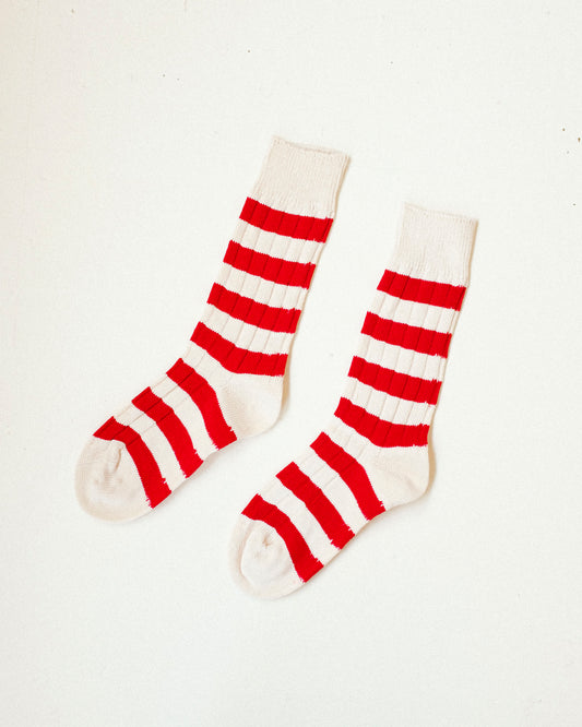 Chunky Ribbed High Socks - Cherry Stripe