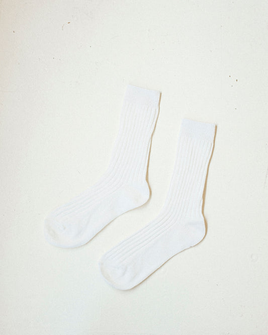 Ribbed Cotton High Socks - Pearl