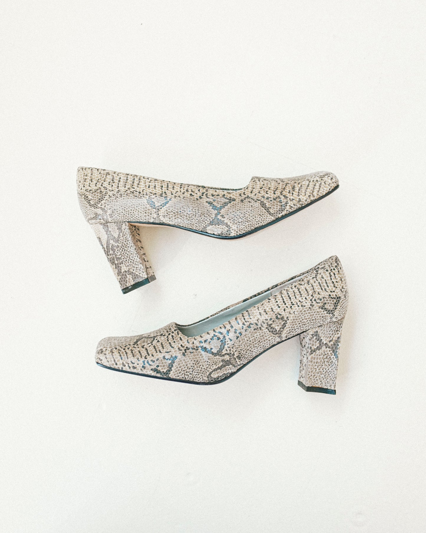 Suede Python Block Heels 7