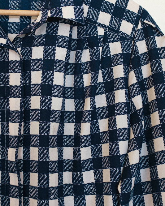 Navy Check Button Up