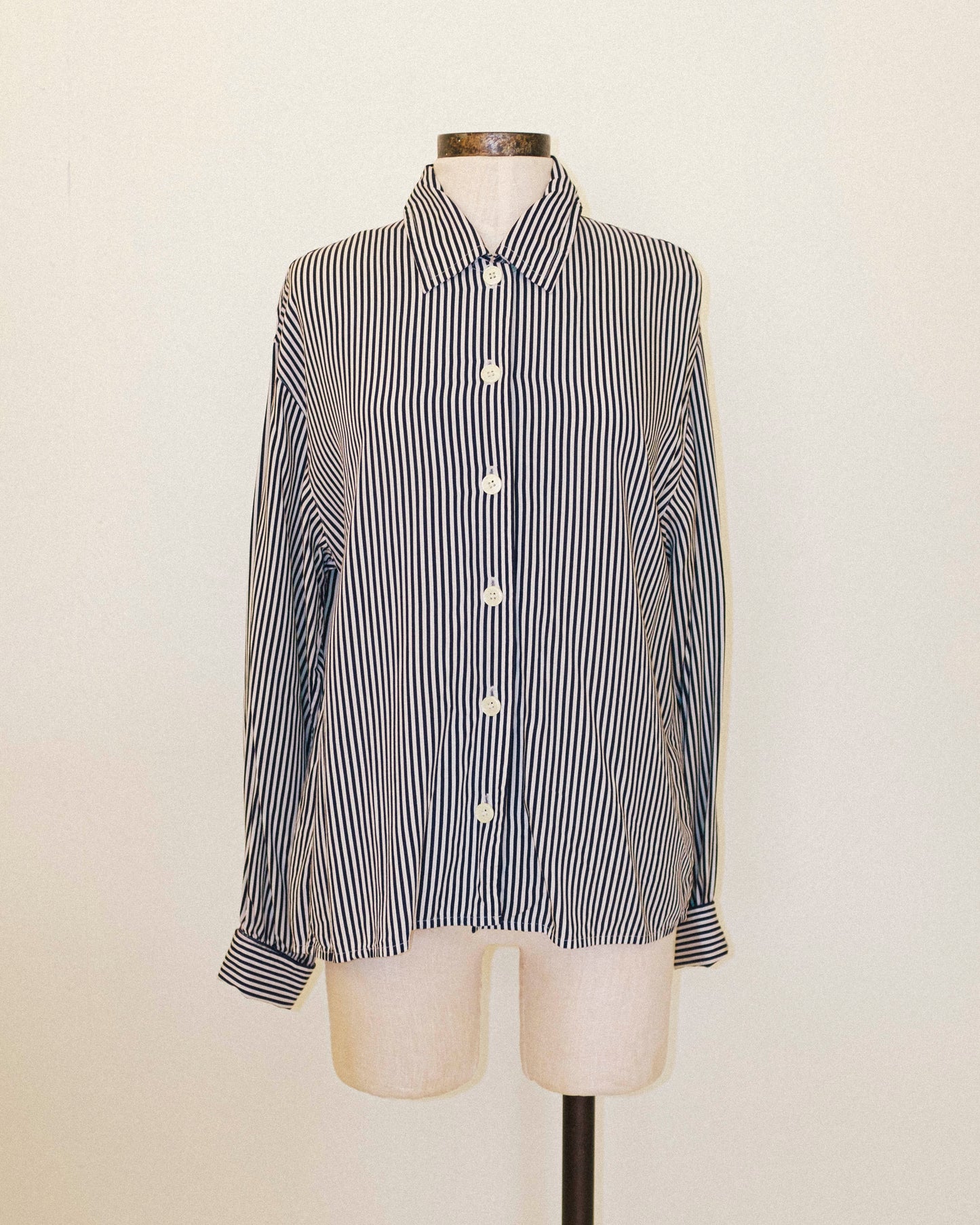 Navy Stripe Button Up