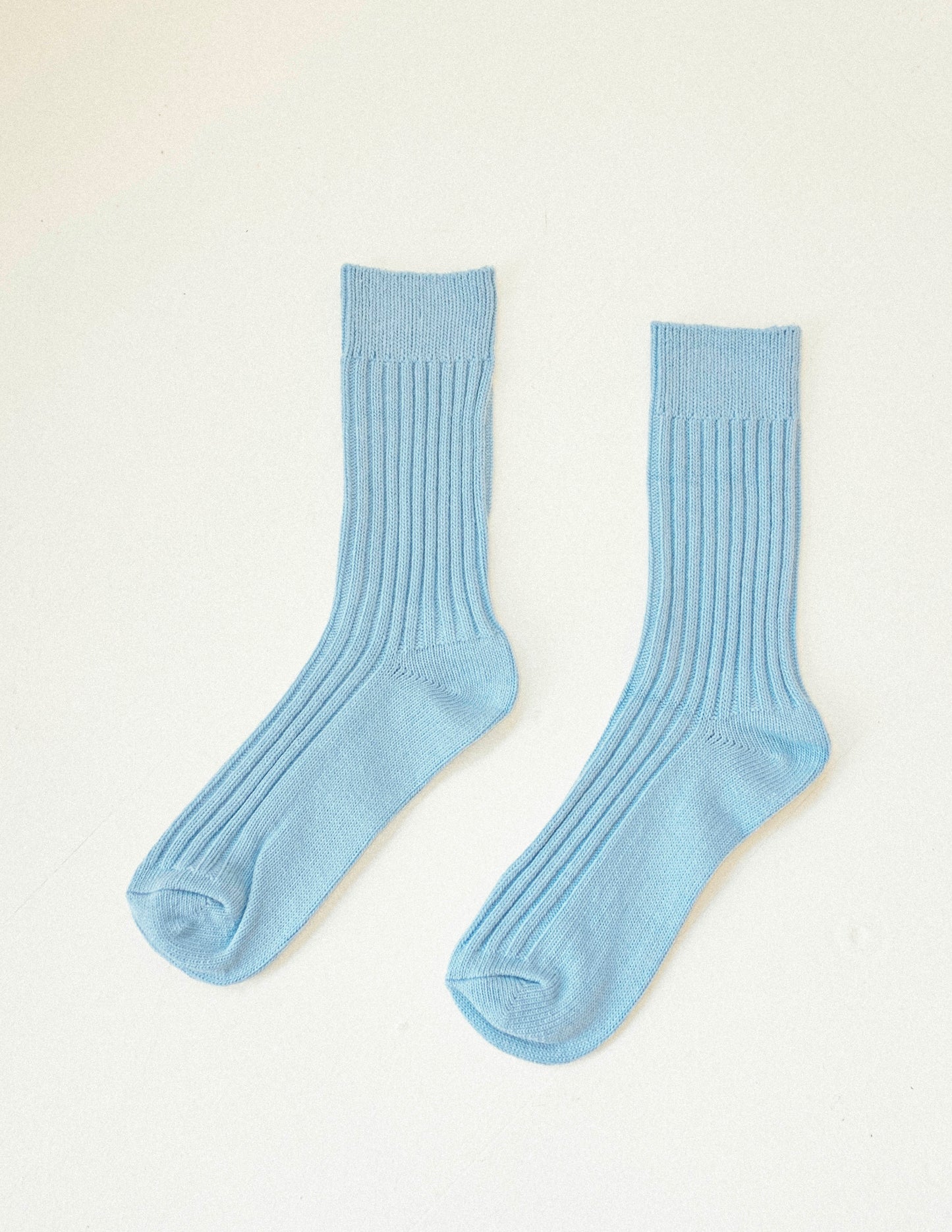 Ribbed Cotton High Socks - Sky