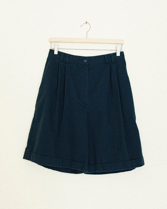 Navy Pleated Shorts