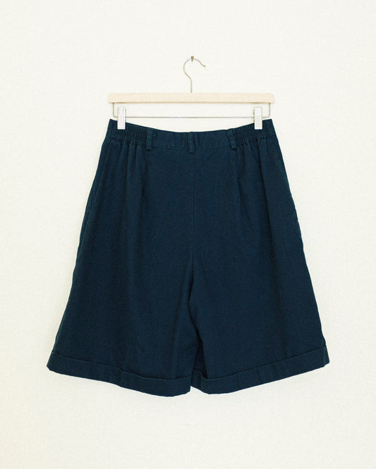 Navy Pleated Shorts