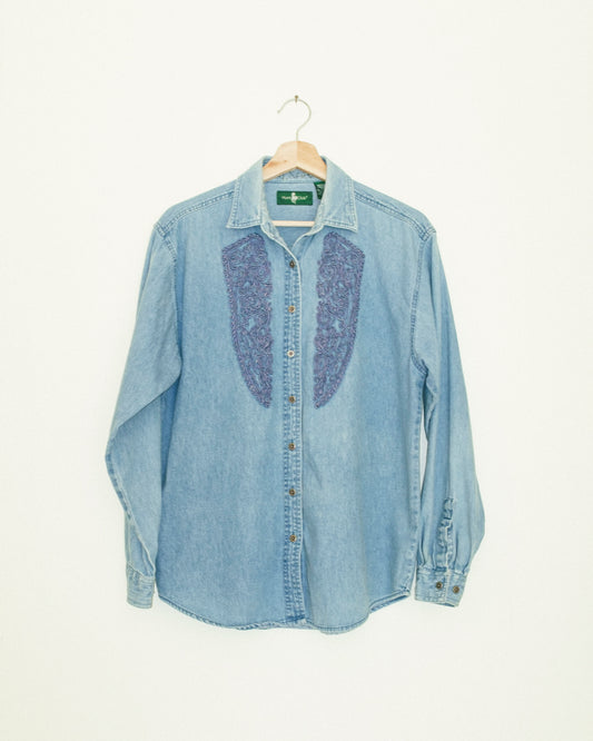 Ribbon Denim Button Up