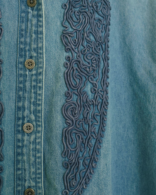 Ribbon Denim Button Up