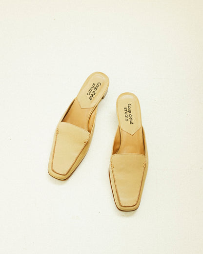 Almond Leather Slides 8