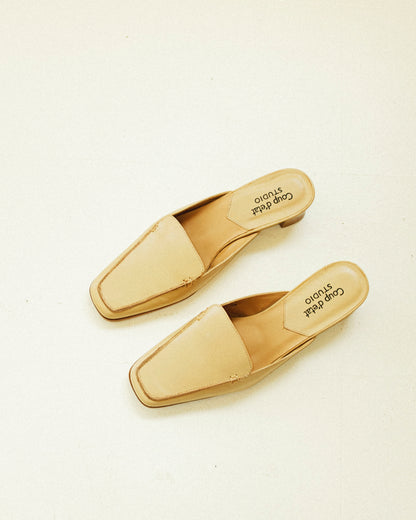 Almond Leather Slides 8