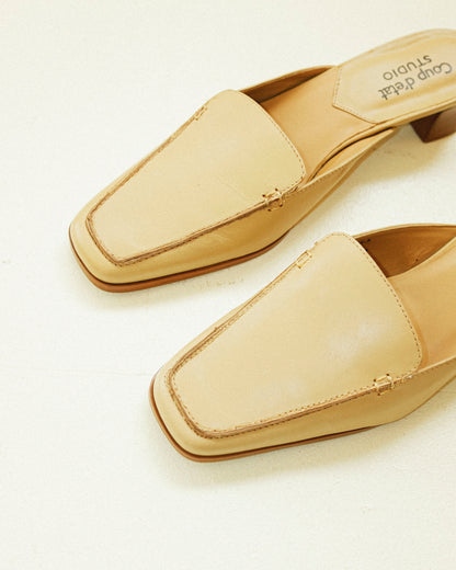 Almond Leather Slides 8