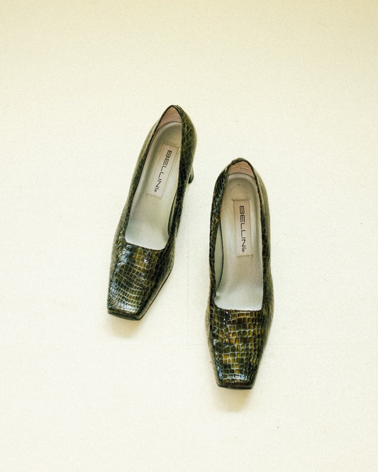 Olive Patent Block Heels 8.5