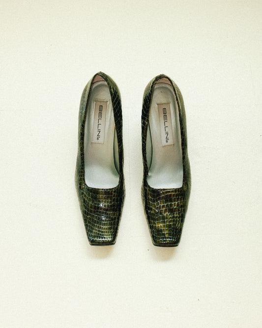 Olive Patent Block Heels 8.5
