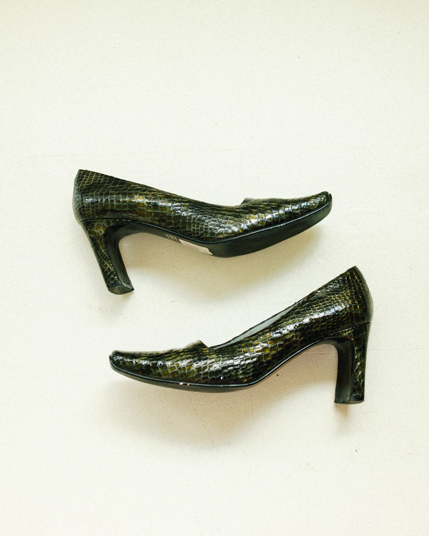 Olive Patent Block Heels 8.5