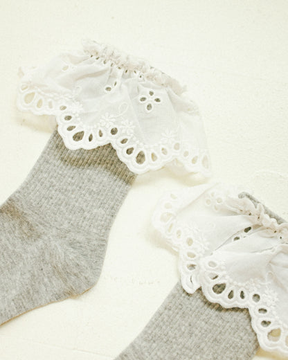 Lace Trimmed Socks - Gray