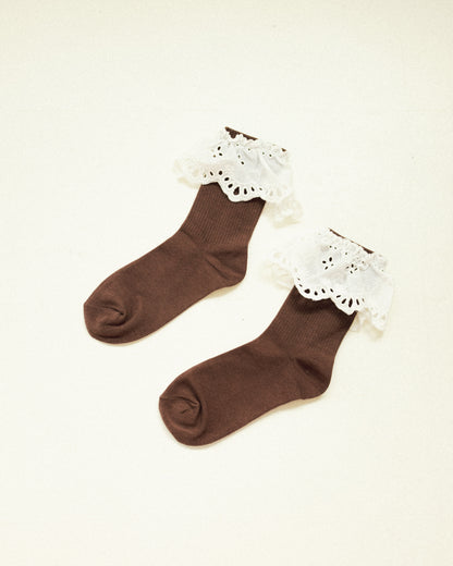 Lace Trimmed Socks - Milk Chocolate