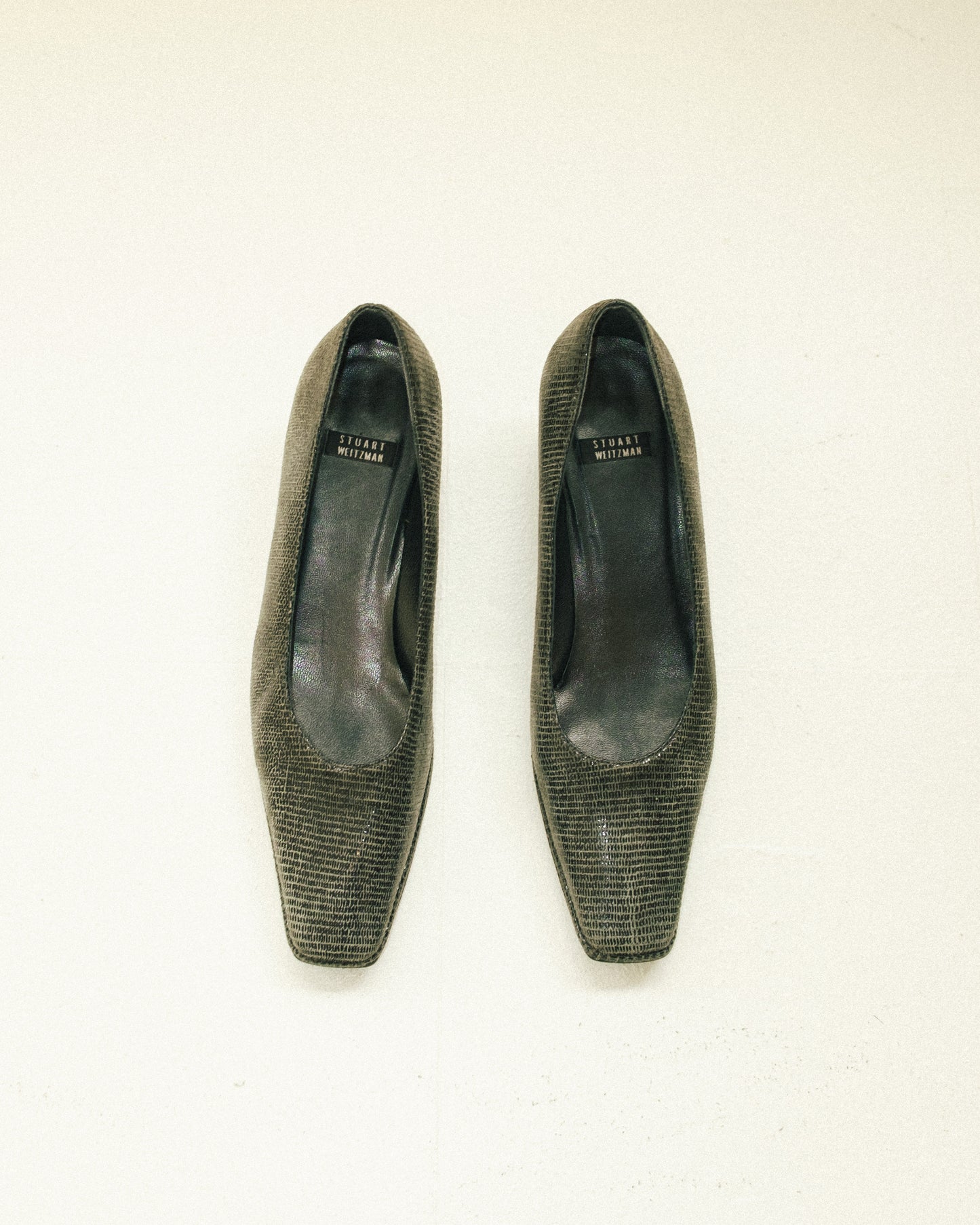 Square Toe Snakeskin Heels 6.5