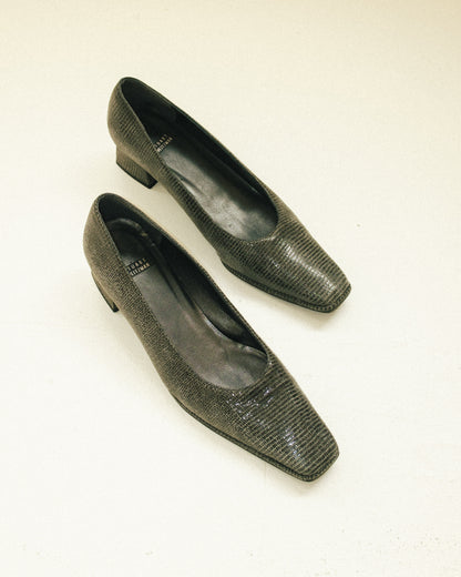 Square Toe Snakeskin Heels 6.5