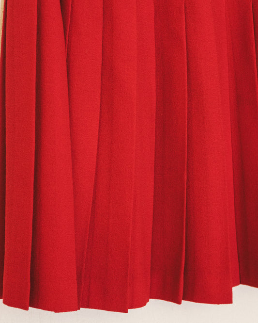 Red Pleated Mini Skirt