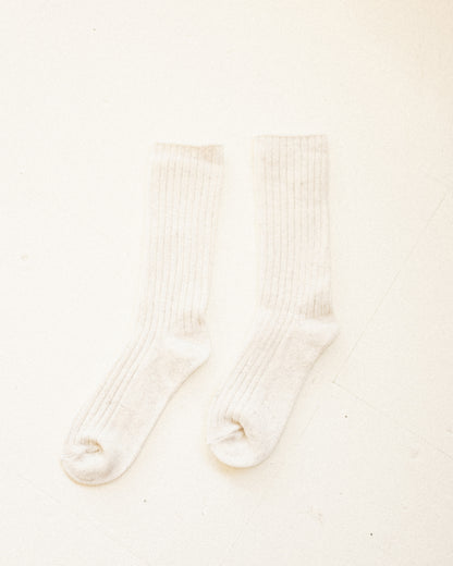 Ribbed Wool High Socks - Milk