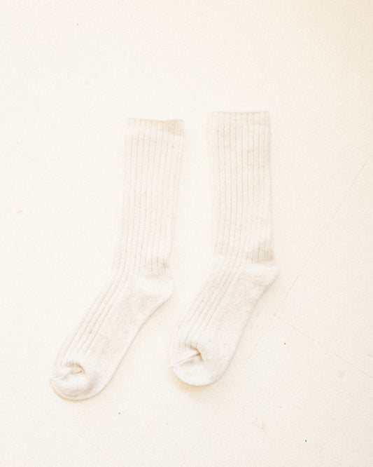 Ribbed Wool High Socks - Milk