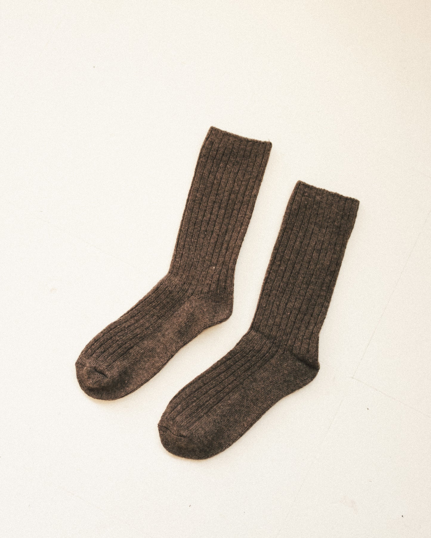 Ribbed Wool High Socks - Brownstone