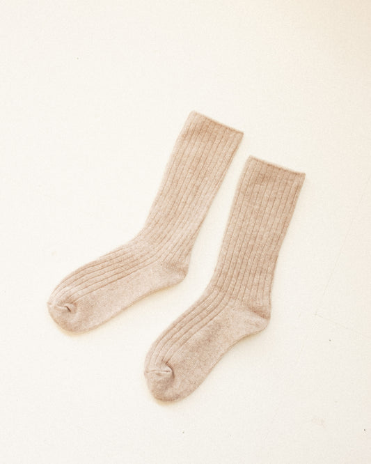 Ribbed Wool High Socks - Cookie