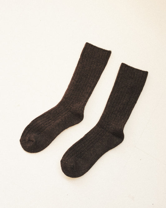 Ribbed Wool High Socks - Brownie