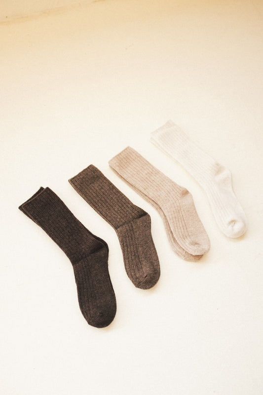 Ribbed Wool High Socks - Milk