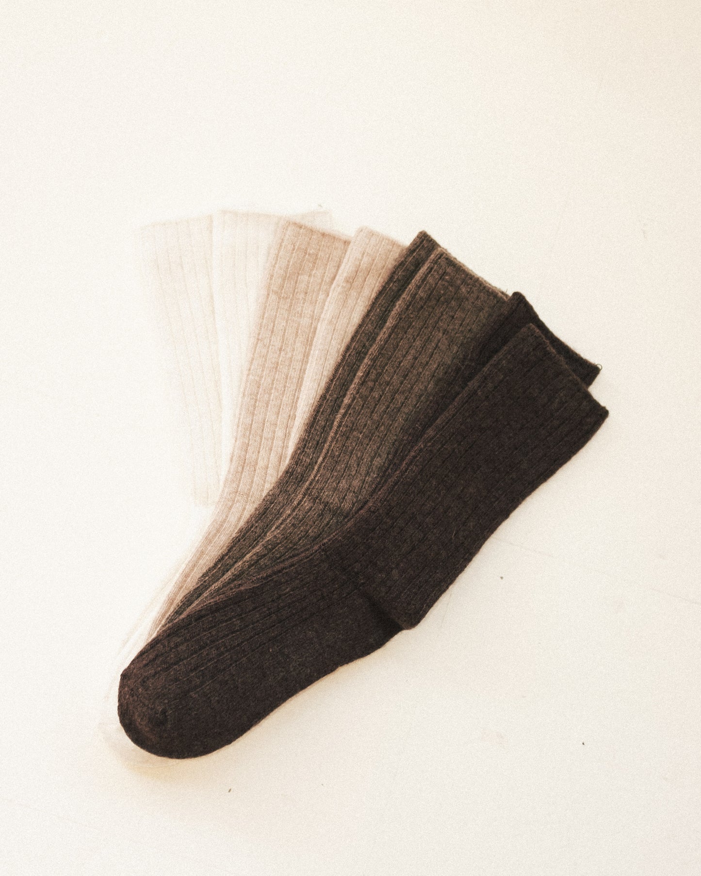 Ribbed Wool High Socks - Brownie