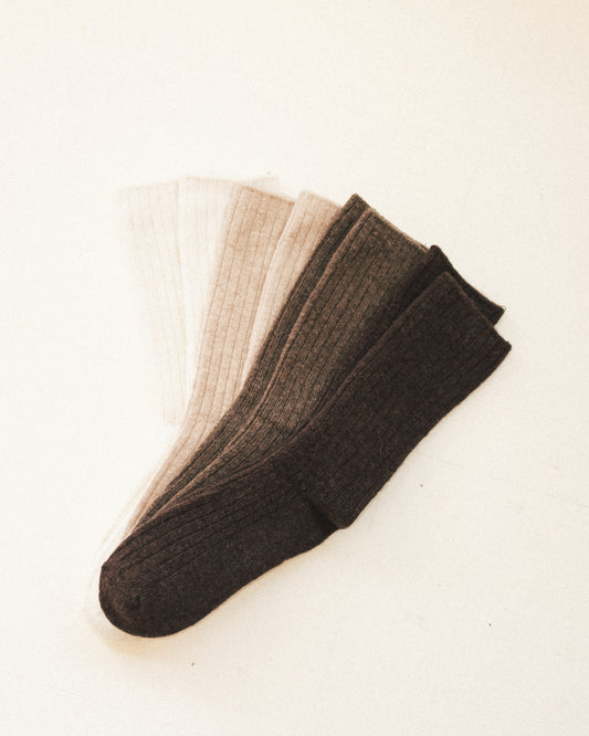 Ribbed Wool High Socks - Brownie