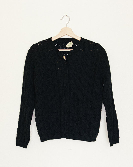 Black Crochet Wool Cardigan