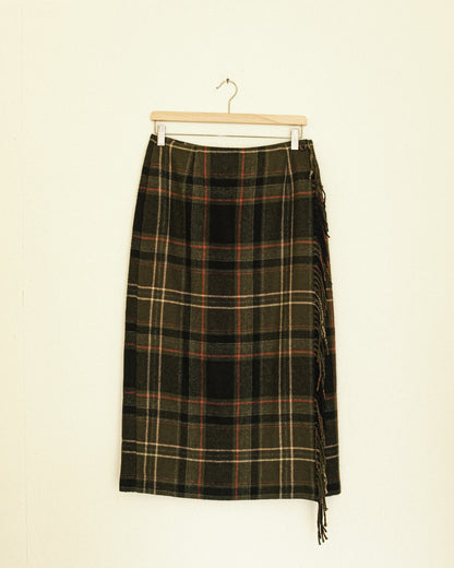 Olive Plaid Wrap Skirt