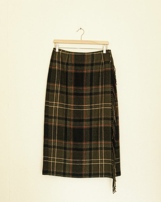 Olive Plaid Wrap Skirt