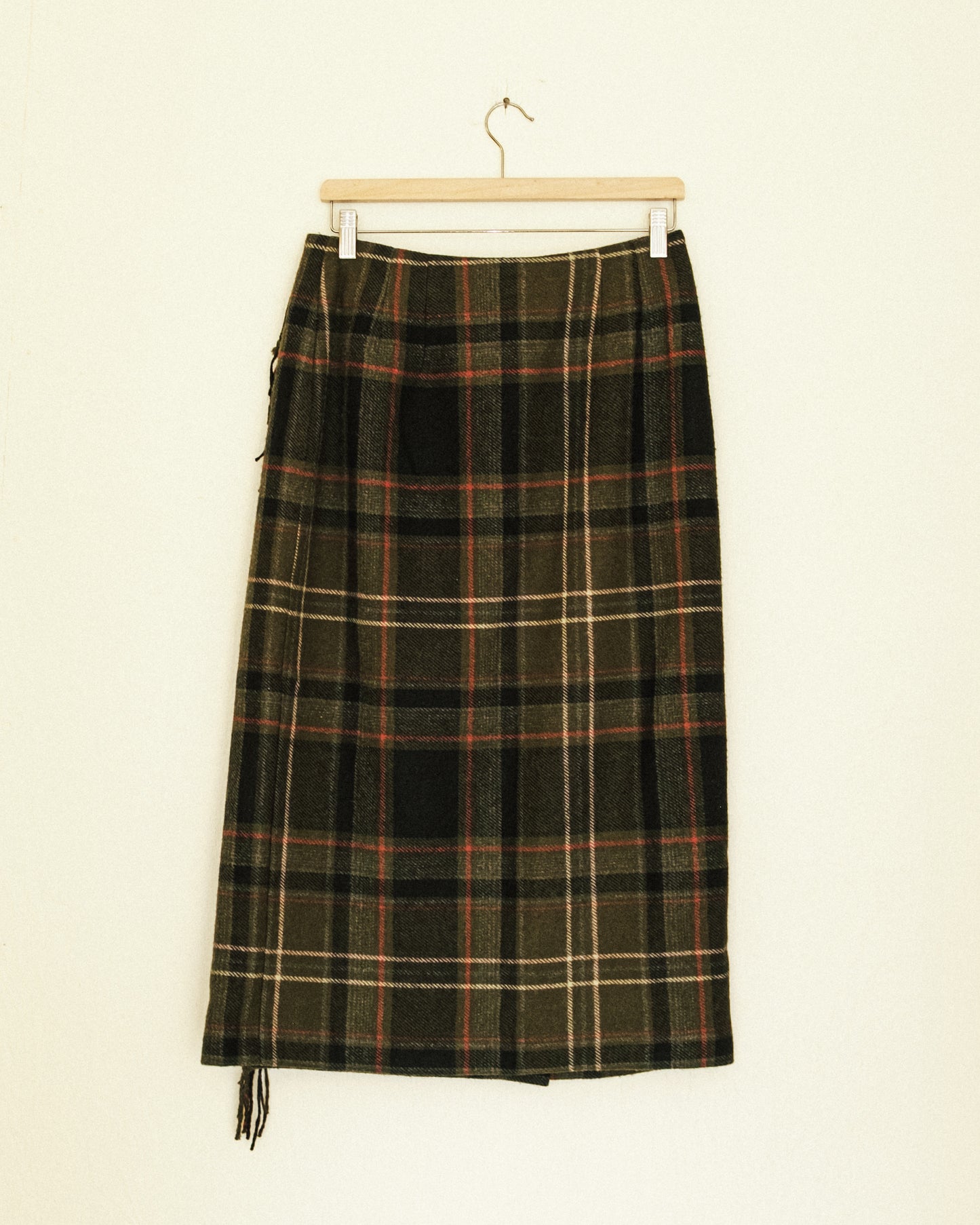 Olive Plaid Wrap Skirt