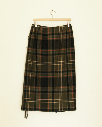 Olive Plaid Wrap Skirt
