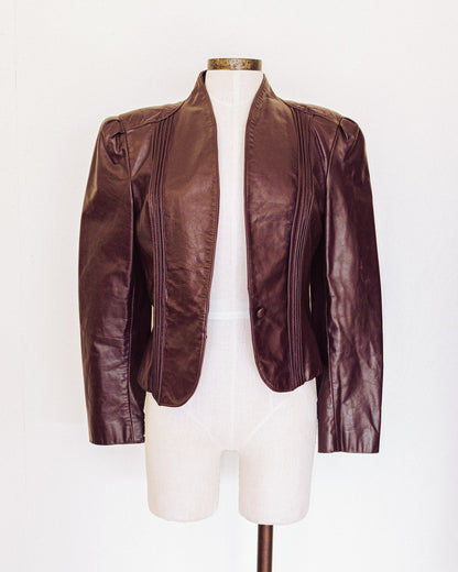 Bordeaux Cropped Leather Jacket