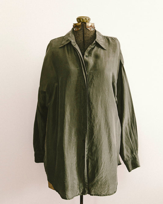 Olive Silk Button Up
