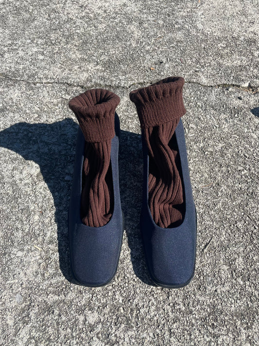 Ribbed Cotton High Socks - Dark Chocolate